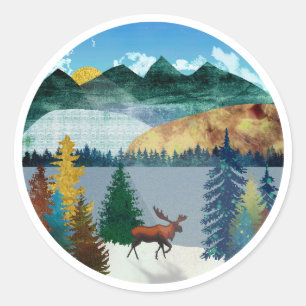 Pegatina Redonda Sunrise Moose