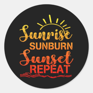 Pegatina Redonda Sunrise Sunburn Sunset Repetir verano retro