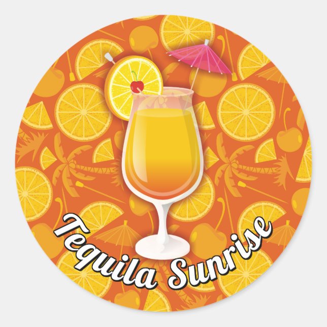 Pegatina Redonda Sunrise Tequila (Anverso)