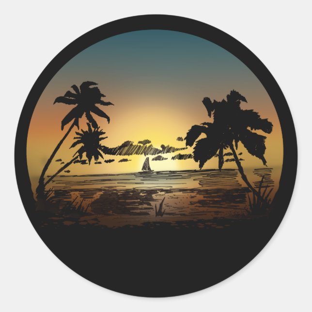 Pegatina Redonda Sunset (Anverso)