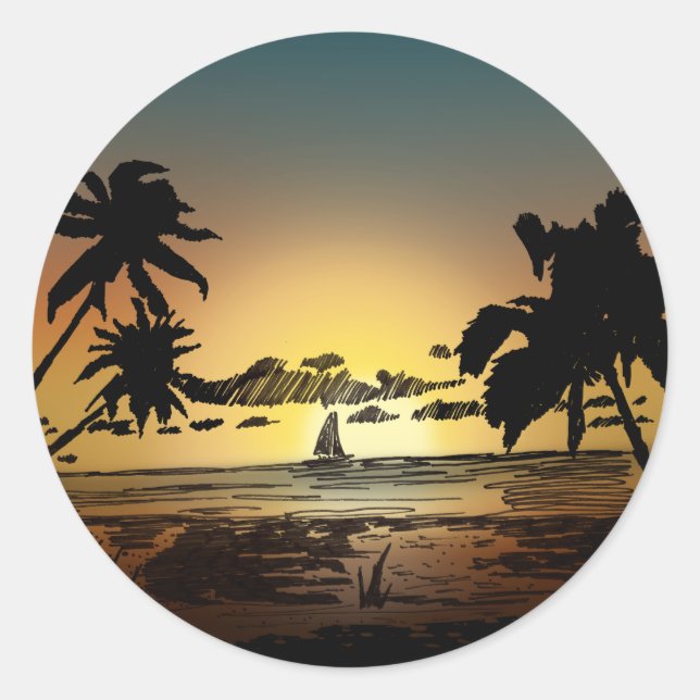 Pegatina Redonda Sunset (Anverso)
