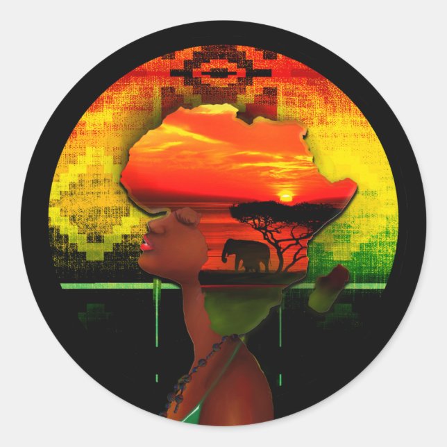 Pegatina Redonda Sunset africano (Anverso)