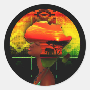 Pegatina Redonda Sunset africano