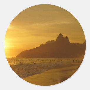 Pegatina Redonda Sunset Beach Tropical Ocean Water Peace Love Sand