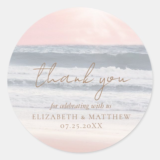Pegatina Redonda Sunset Beach Wedding | Thank You Sticker (Anverso)