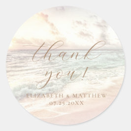 Pegatina Redonda Sunset Beach Wedding | Thank You Sticker