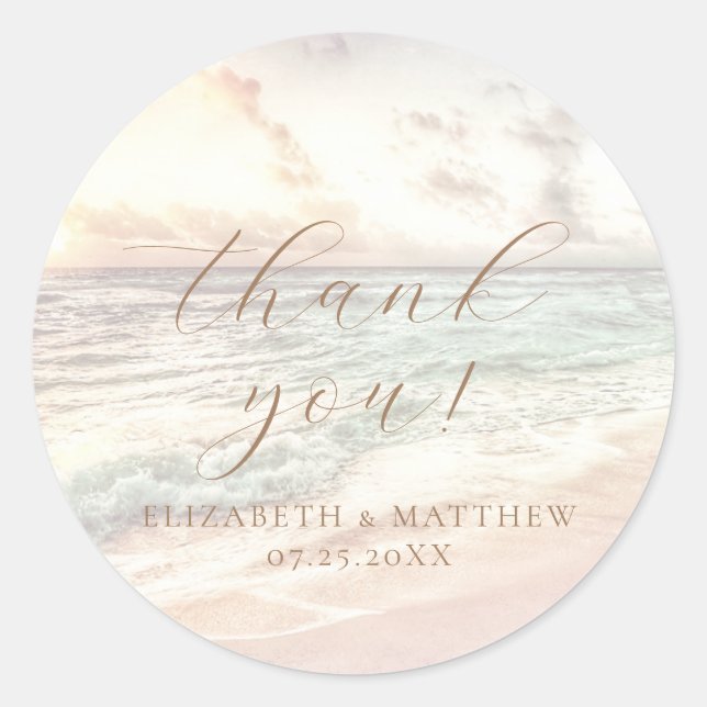 Pegatina Redonda Sunset Beach Wedding | Thank You Sticker (Anverso)