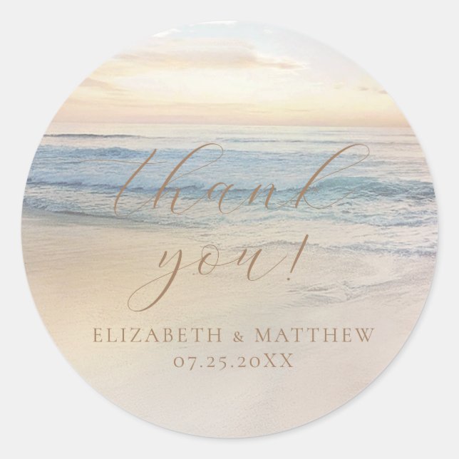 Pegatina Redonda Sunset Beach Wedding | Thank You Sticker (Anverso)