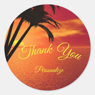 Pegatina Redonda Sunset on Beach Palm Tree Gracias a Personalizar