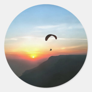 Pegatina Redonda Sunset Paraglide Wanderlust Extreme Sports Art