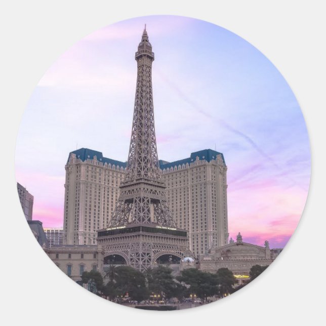 Pegatina Redonda Sunset Paris Las Vegas Tour Eiffel Fake (Anverso)