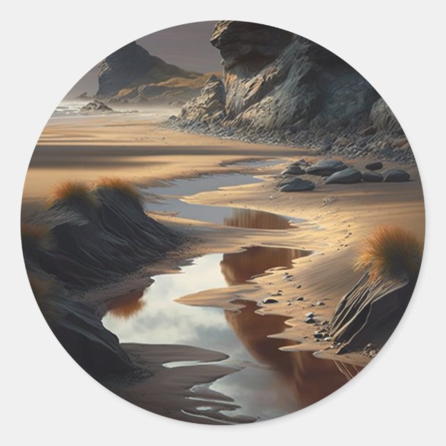 Pegatina Redonda Sunset Shore (Anverso)
