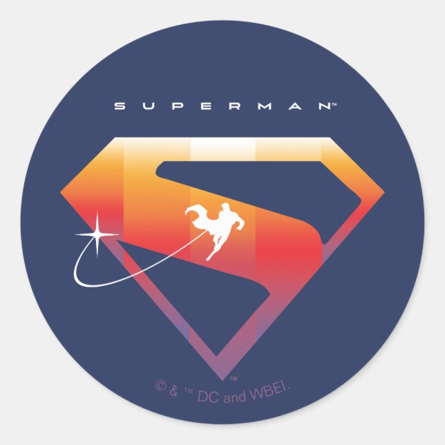Pegatina Redonda Sunset Soar Superman Shield (Anverso)