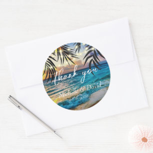 Pegatina Redonda Sunset String Lights Beach