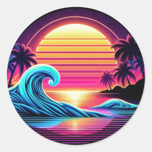 Pegatina Redonda Sunset Surf Glow