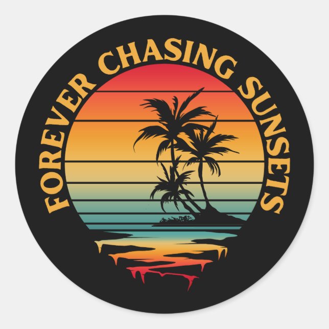 PEGATINA REDONDA SUNSETS DE CHASING PARA SIEMPRE (Anverso)