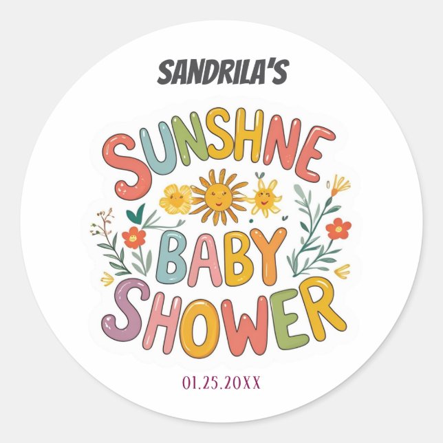 Pegatina Redonda  Sunshine Baby Shower (Anverso)