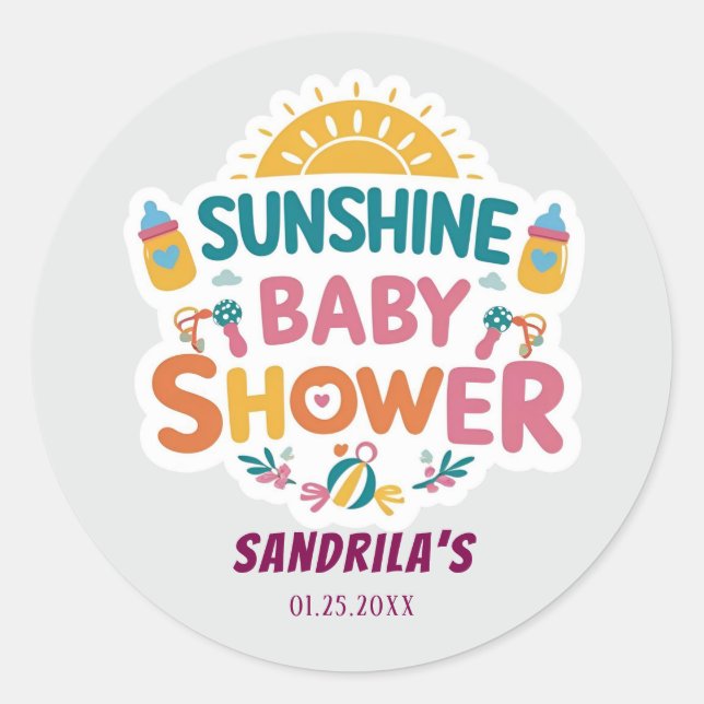 Pegatina Redonda  Sunshine Baby Shower (Anverso)