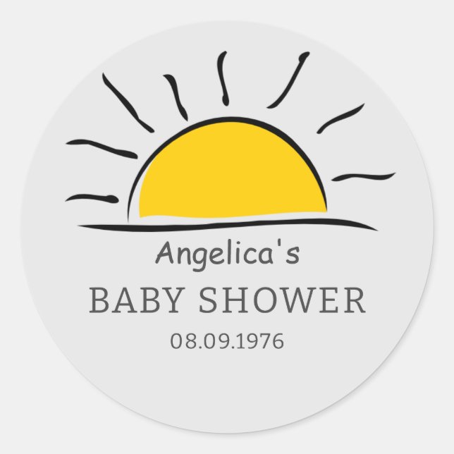 Pegatina Redonda Sunshine Baby Shower Gracias (Anverso)