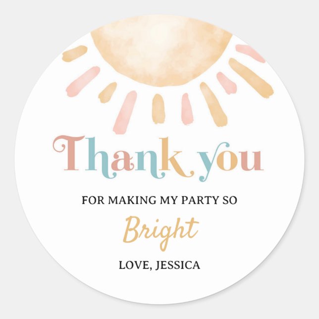 Pegatina Redonda Sunshine Boho Sun Birday Party (Anverso)