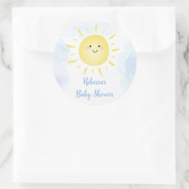 Pegatina Redonda Sunshine Clouds Blue Boy Baby Shower