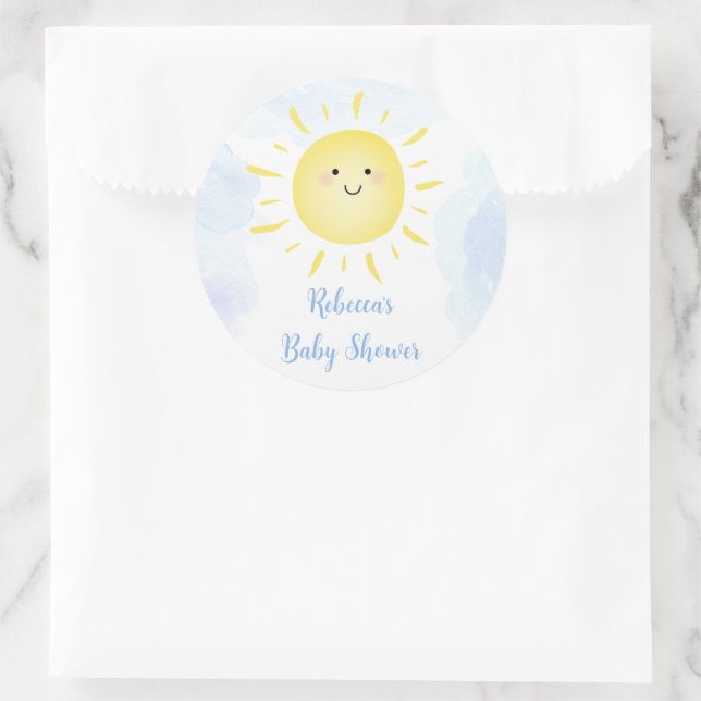 Pegatina Redonda Sunshine Clouds Blue Boy Baby Shower (Bolso)
