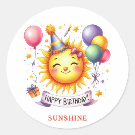 Pegatina Redonda Sunshine Custom Name Happy Birday