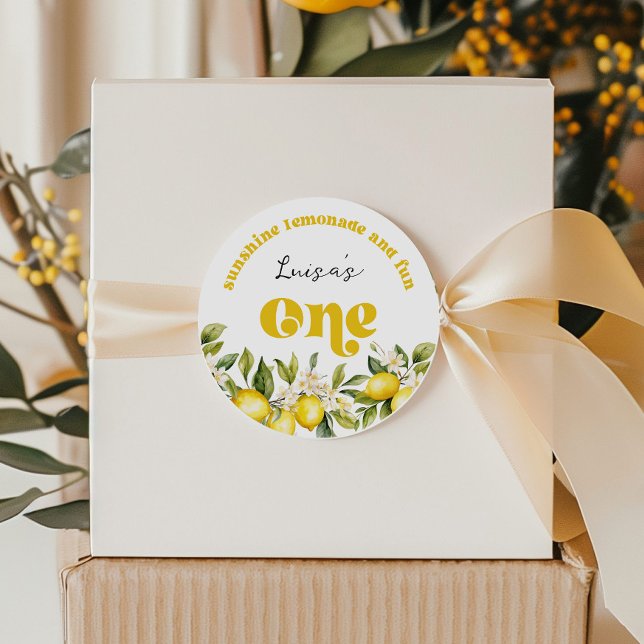 Pegatina Redonda Sunshine Lemonade fiesta de primer cumpleaños (Subido por el creador)