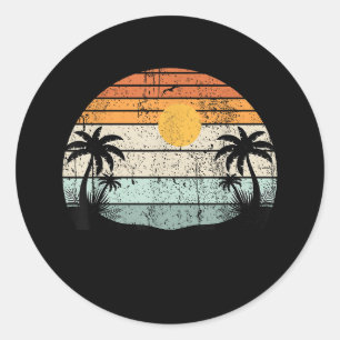 Pegatina Redonda Sunshine Summer Vibes Palm Trem Beach Retro