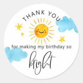 Pegatina Redonda Sunshine Tan Brillantes Niños Fiesta de Cumpleaños