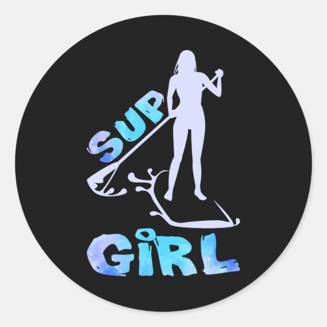 Pegatina Redonda SUP Girl SUP Paddle Board (Anverso)
