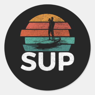 Pegatina Redonda Sup Vintage Retro Stand Up Paddling Surfboard