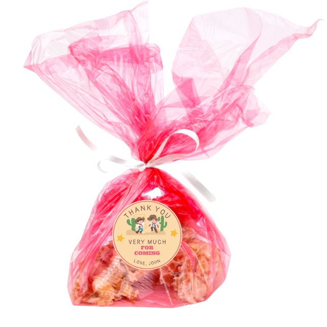 Pegatina Redonda Super Cute Cowboy Cowgirl Cumpleaños Gracias (Super Cute Cowboy Cowgirl Birthday Thank You Classic Round Sticker)