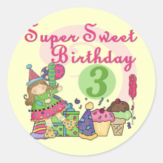 Pegatina Redonda Súper dulce 3 camisas de cumpleaños y regalos