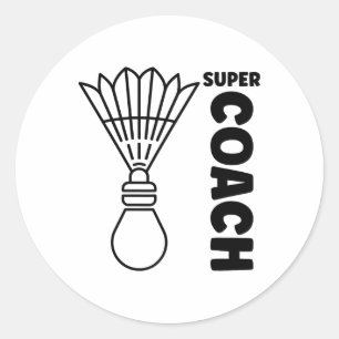 Pegatina Redonda Super Entrenador Badminton Sport Simple Badminton