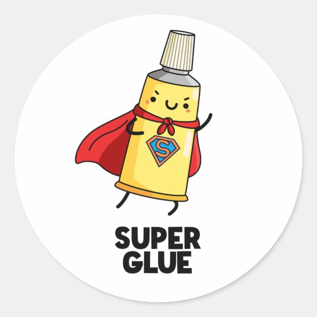 Pegatina Redonda Super Glue Funny Super Hero Pun (Anverso)