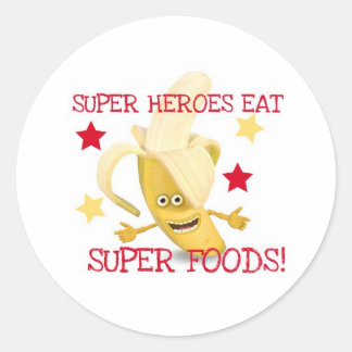 Pegatina Redonda Super Héroes Comen Super Foods