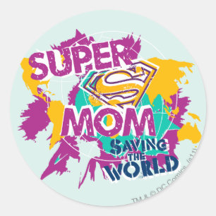 Pegatina Redonda Super Mamá salvando el mundo