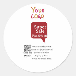 Pegatina Redonda super oferta descuento comercial escanea código QR