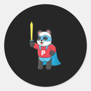 Pegatina Redonda Super Panda Cute Con Máscara Y Espada
