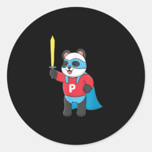 Pegatina Redonda Super Panda Cute Con Máscara Y Espada