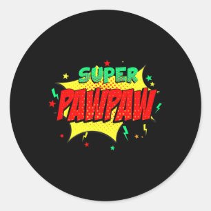 Pegatina Redonda Super Pawpaw Comic Estilo Temático Superhéroe Padr