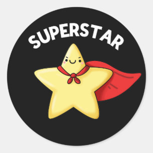 Pegatina Redonda Super Star Funny Astronomía Pun Dark BG