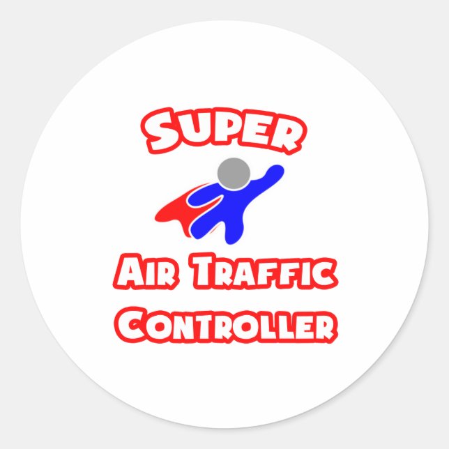 Pegatina Redonda Supercontrolador de tráfico aéreo (Anverso)