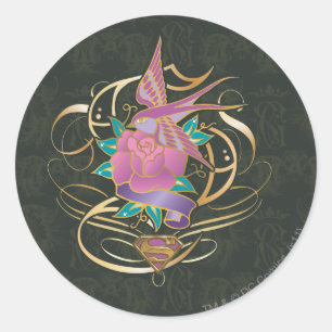 Pegatina Redonda Supergirl Bird and Flower