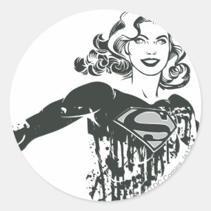 Pegatina Redonda Supergirl Black and White Drawing 1