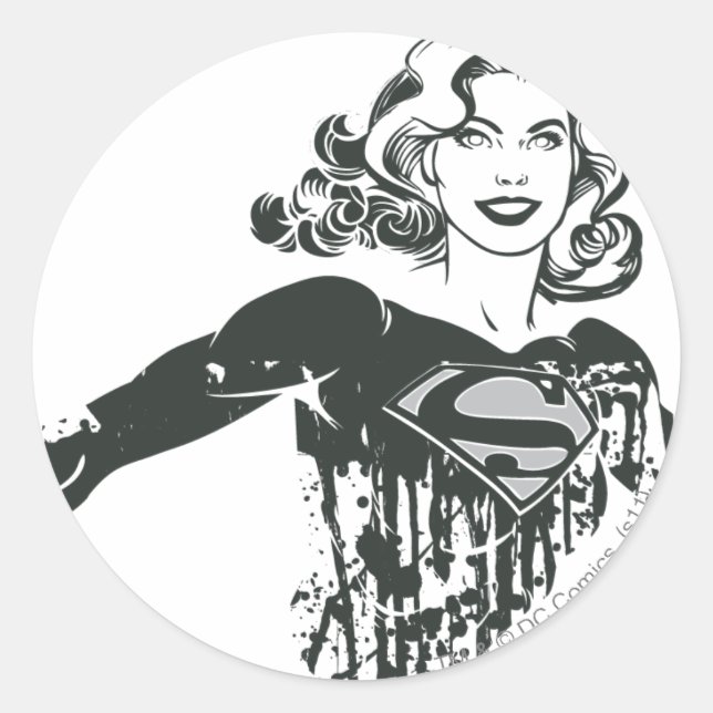 Pegatina Redonda Supergirl Black and White Drawing 1 (Anverso)