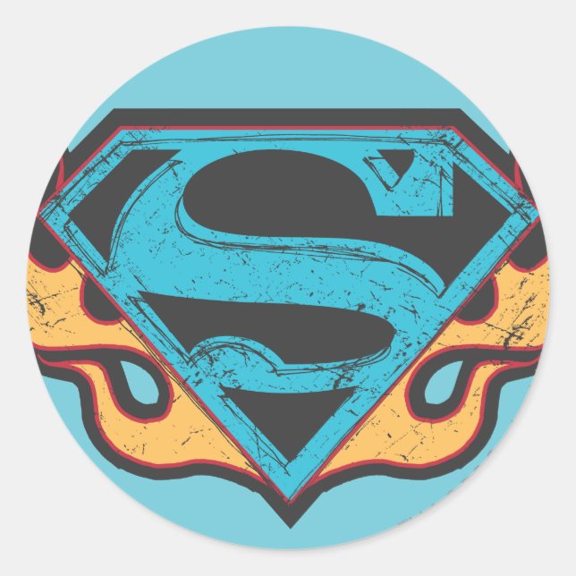 Pegatina Redonda Supergirl Blue Logo with Flames (Anverso)