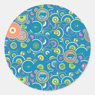 Pegatina Redonda Supergirl Circle Blue Pattern