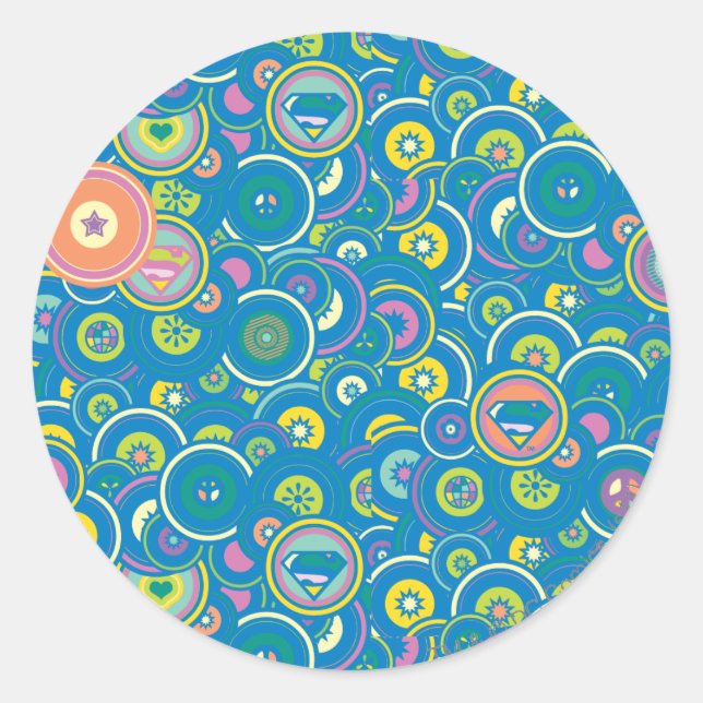Pegatina Redonda Supergirl Circle Blue Pattern (Anverso)